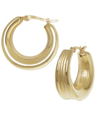Sculptured Inverted Ribbed Hoop Earrings in 14k Yellow Gold