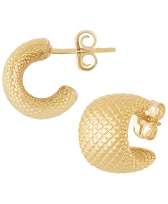Sculptured Faceted Bold Band Hoop Earrings in 14k Yellow Gold