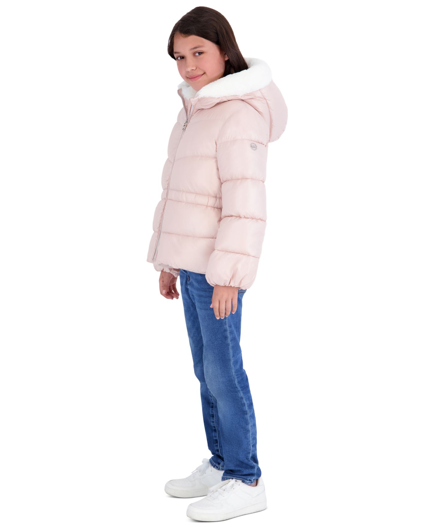 Куртка Michael Kors Peplum Heavy Weight Puffer Jacket для девочек-малышей, цвет: Rosewater — фото 3