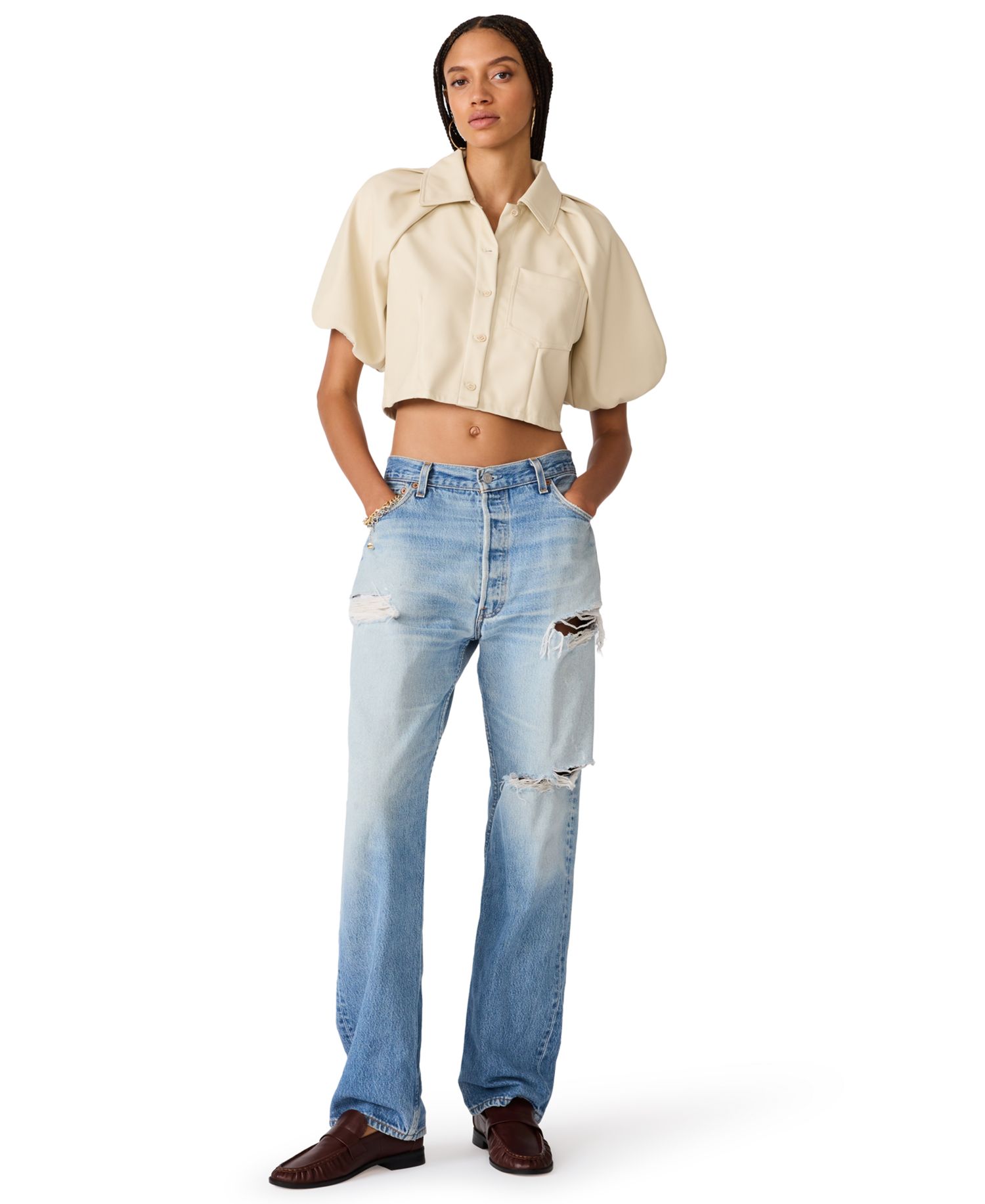 Women's Reece Collared Short-Sleeve Crop Top