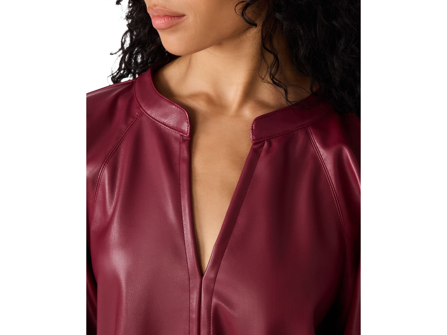 Женская блузка Steve Madden Cecila Top Faux-Leather Puff-Sleeve Blouse, цвет: Cordovan — фото 4
