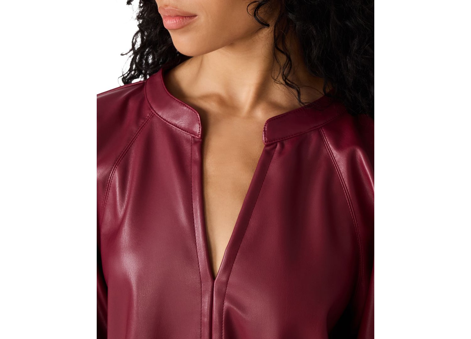 Women's Cecila Top Faux-Leather Puff-Sleeve Blouse