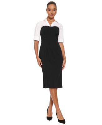 Petite Sheath Colorblock Short-Sleeve V-Neck Dress
