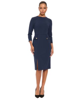 Petite Sheath Midi 3/4 Sleeve Dress