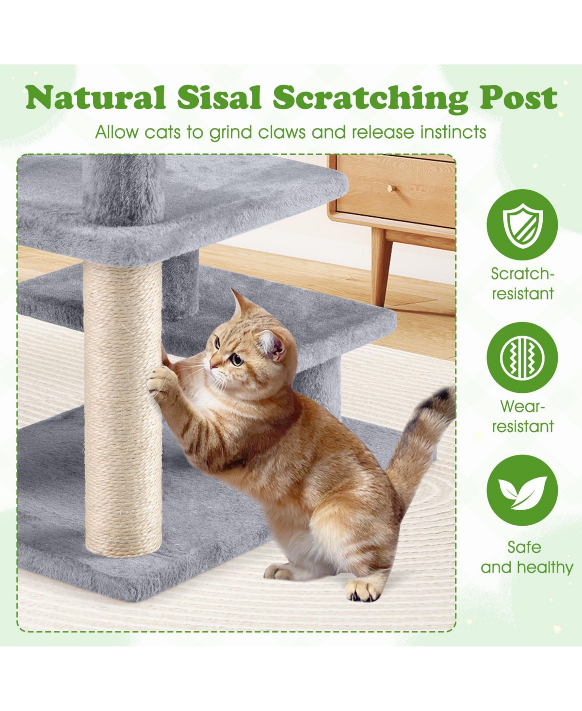 Sugift 3-Tier Cat Stairs 19 in Plush Steps with Scratching Posts for High Bed Sofa
