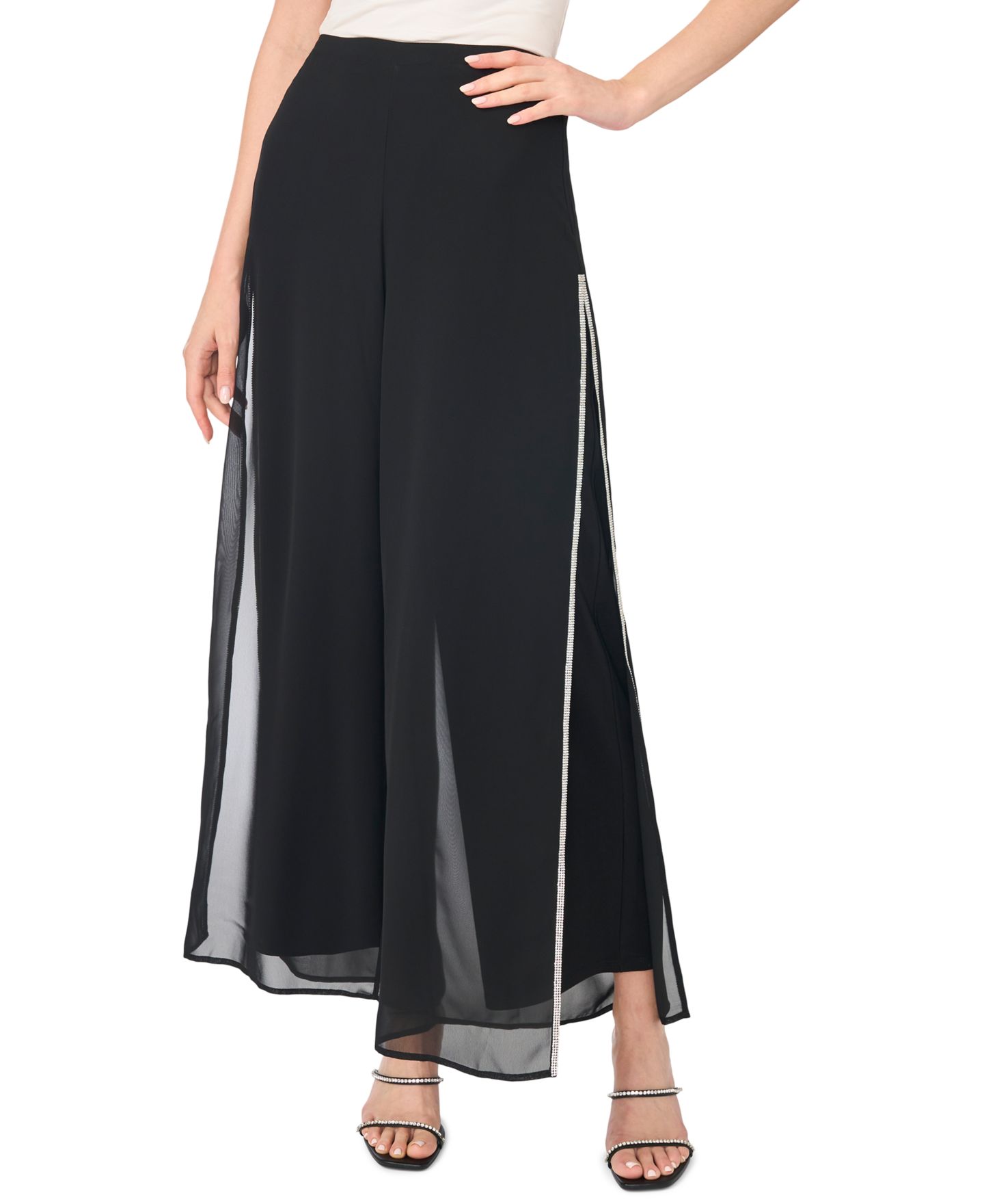 Женские брюки MSK Embellished Wide-Leg Pull-On, цвет: Чёрный — фото 1