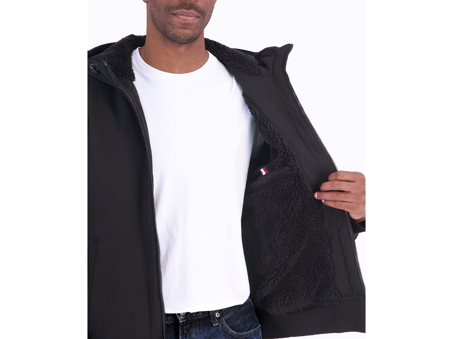 Мужская куртка Tommy Hilfiger Sherpa Lined Soft Shell Bomber, цвет: Чёрный — фото 4