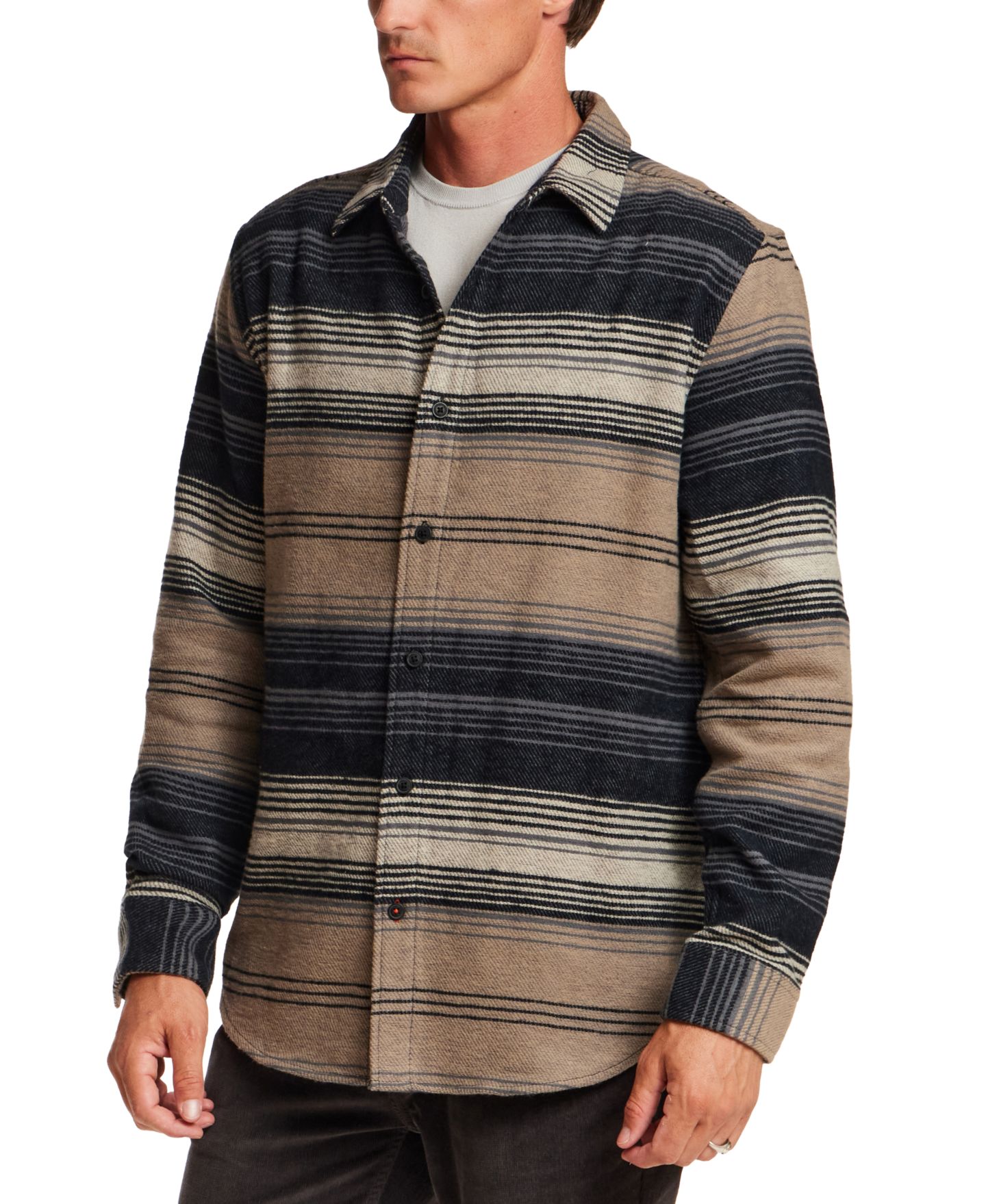 Мужская куртка Weatherproof Vintage Horizontal Stripe Brushed Twill Overshirt, цвет: Серо-коричневый — фото 3