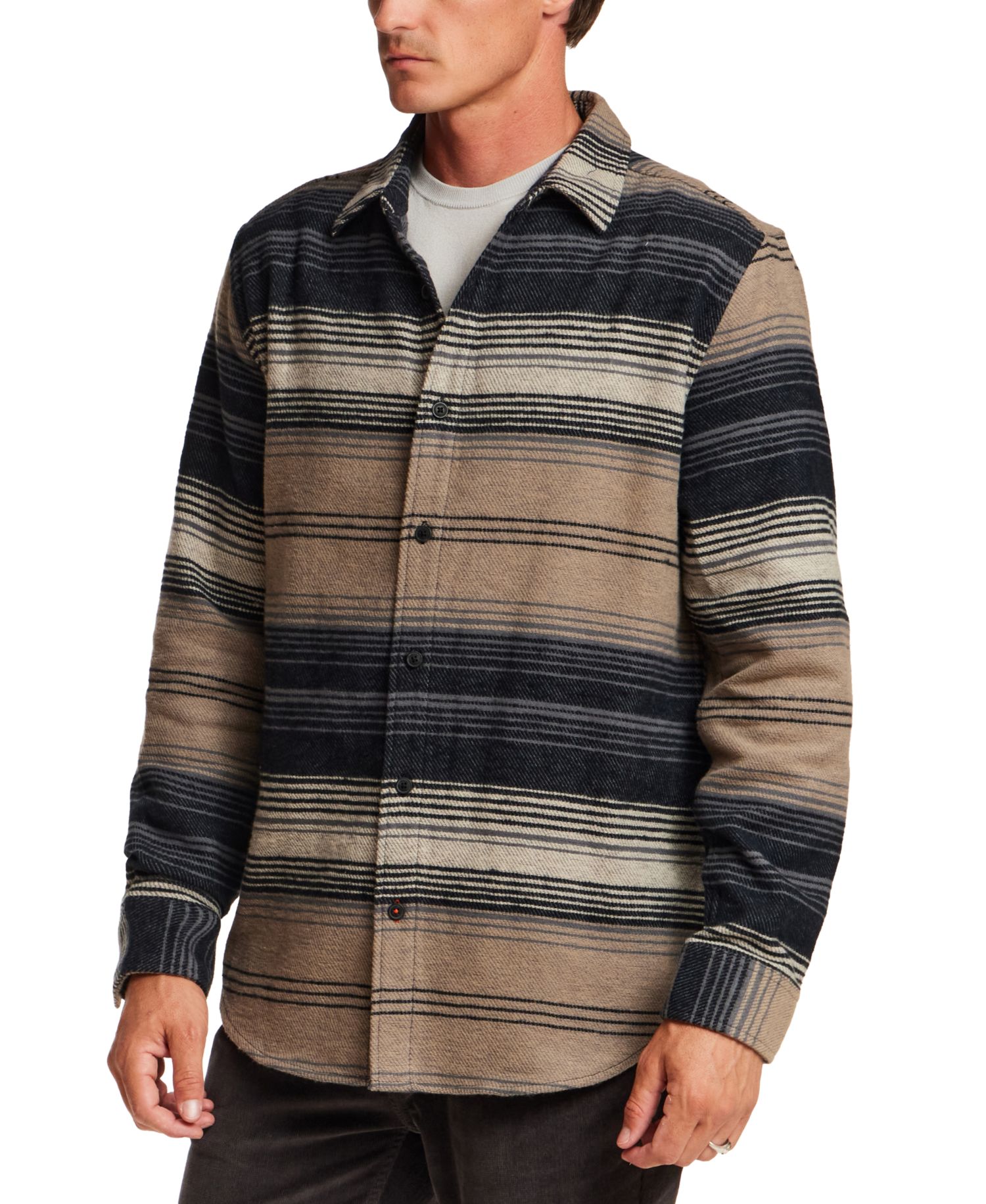 Men's Horizontal Stripe Brushed Twill Overshirt Jacket