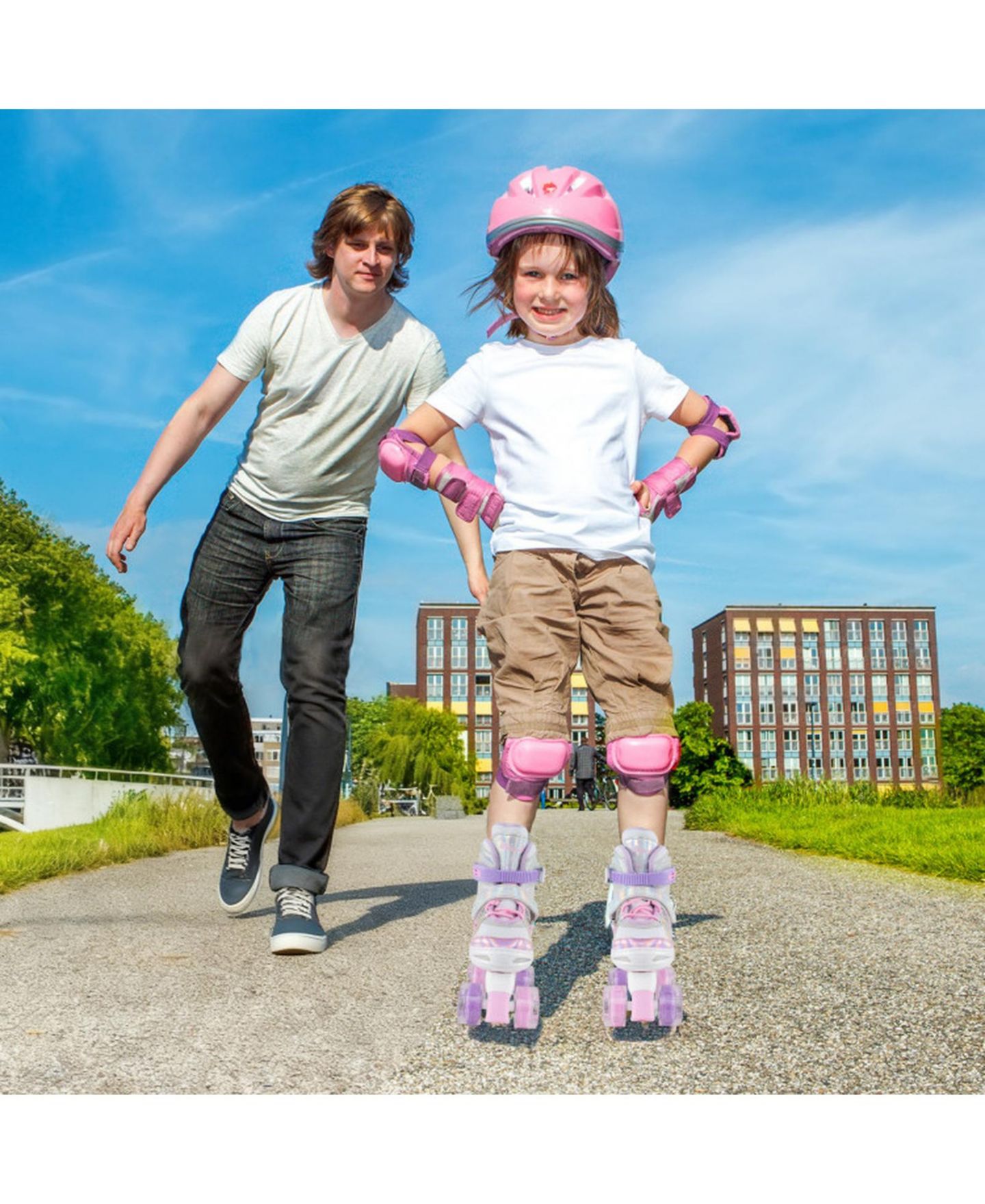 Детские игрушки HONGGE Adjustable Quad Roller Skates, Sizes 5.5-8, Light-Up Wheels, Ages 8-13, цвет: Розовый — фото 10
