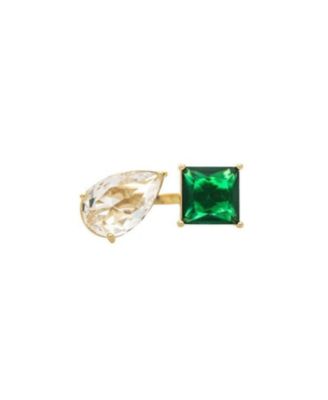 18K Gold Plated Pear and Square Emerald CZ Moi et Toi Ring