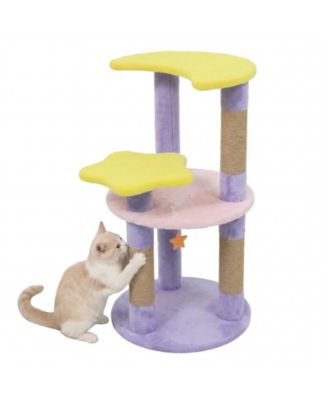 29 in Modern Cat Tree with Star and Moon Shaped Platforms and Jute Scratching Posts