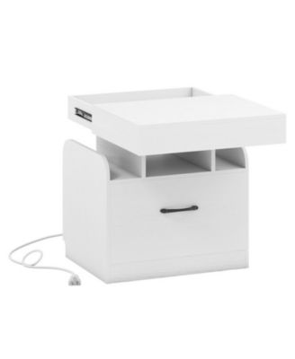 Modern Nightstand With Charging Station 2 Outlets 1 USB 1 Type-C Port With Drawer And Storage