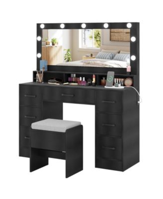 Vanity Desk With Mirror and Lights Makeup Table With Power Outlets