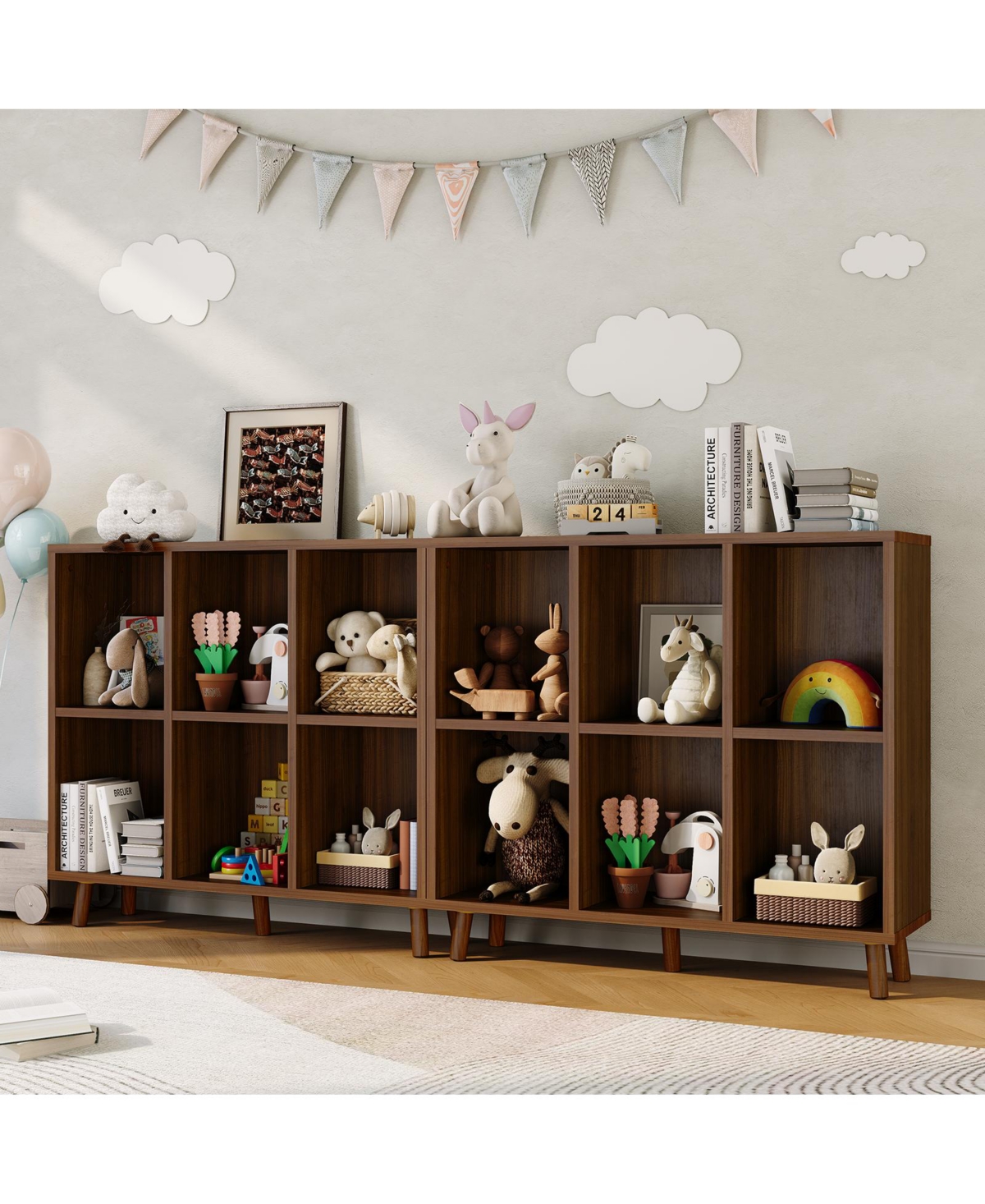 homfan Cube Bookshelf Organizer, Freestanding Open Bookcase with Leg Base, Modern Storage Shelf for Home Office Living Room Bedroom