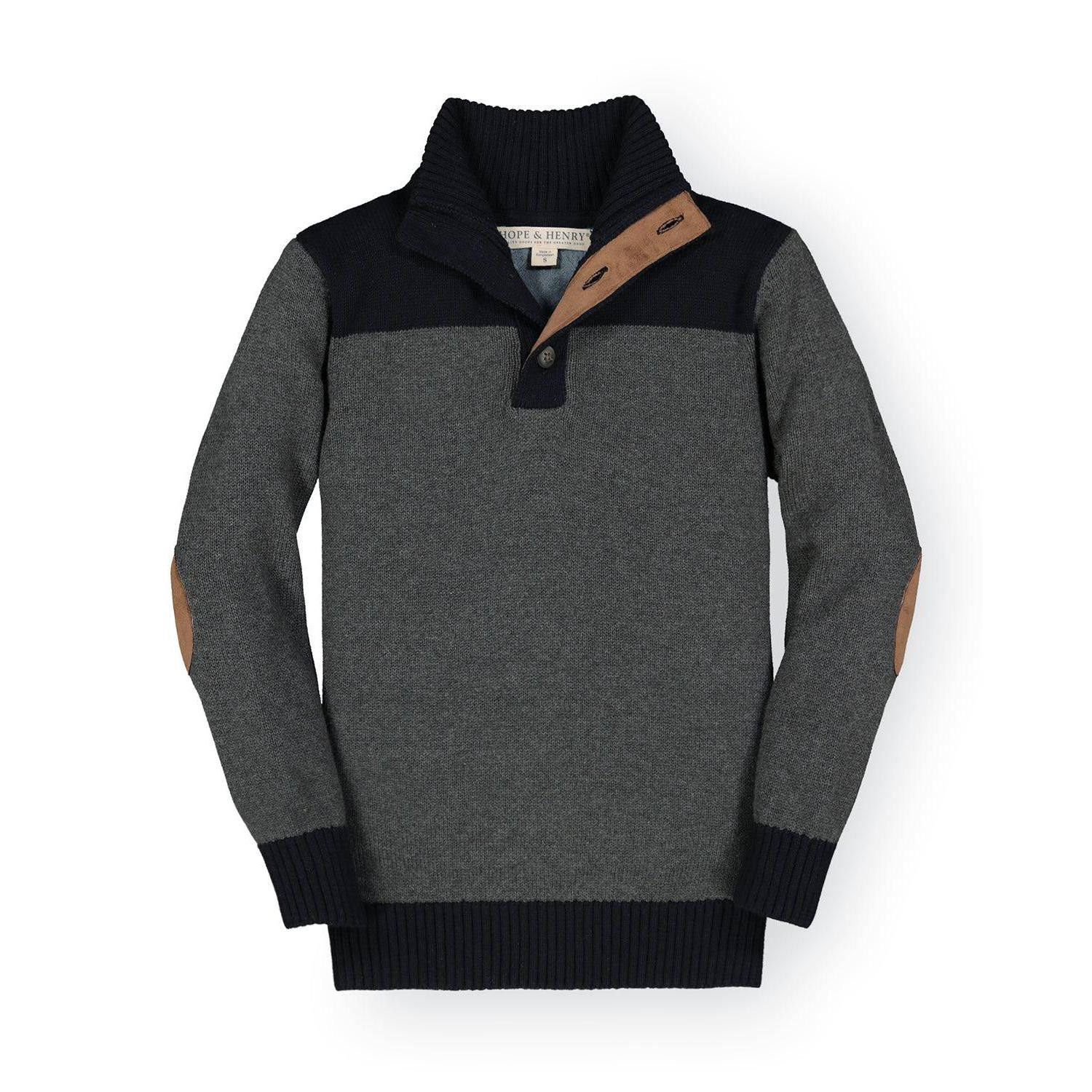 Little Boys Hope and Henry 5- 7 Organic Mock Neck Sweater with Elbow Patches