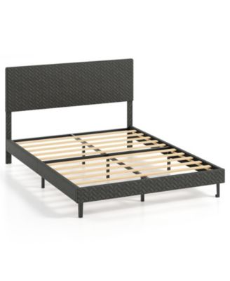 Queen Size Velvet Upholstered Platform Bed with Adjustable Chevron Headboard