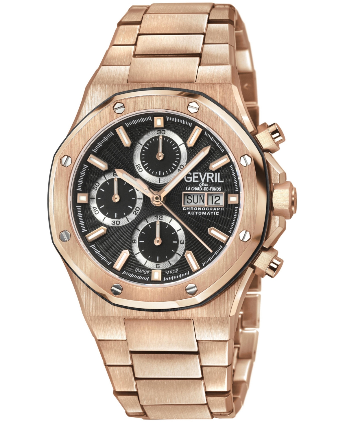 Gevril Men's Swiss Made Kingsgate Swiss Automatic Ip Rose Stainless Steel Bracelet Watch