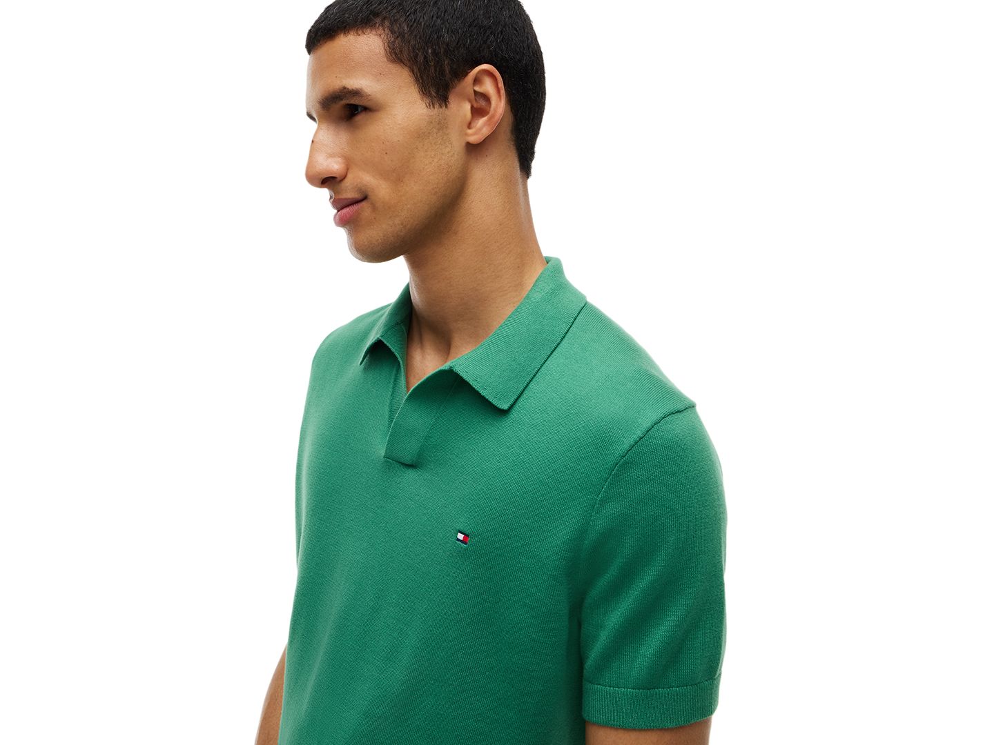 Мужской свитер Tommy Hilfiger Essential Short-Sleeve Cotton Polo Sweater, цвет: Зелёный — фото 3