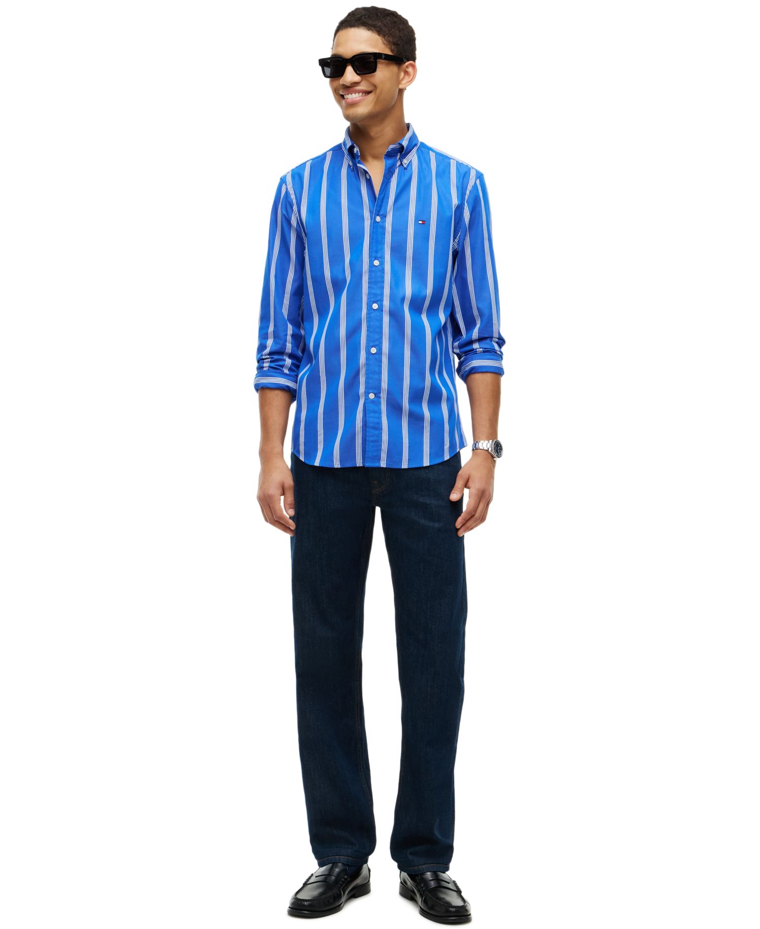Men's Poplin Ground Stripe Relaxed-Fit Shirt