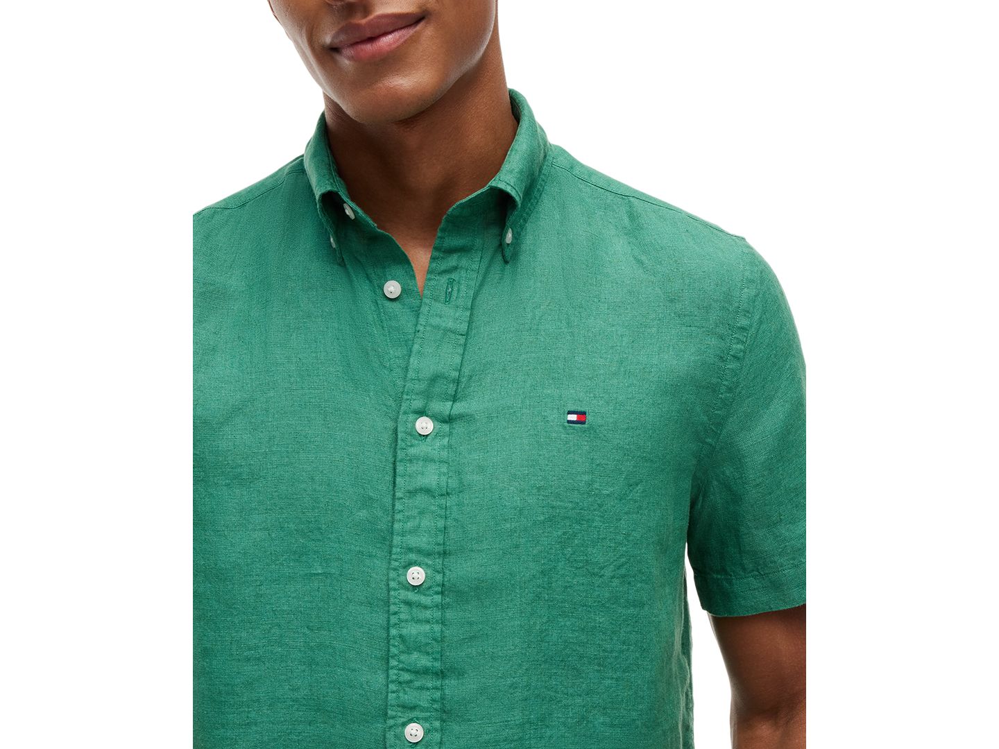 Мужская рубашка Tommy Hilfiger Regular-Fit Linen Short Sleeve, цвет: Зелёный — фото 3