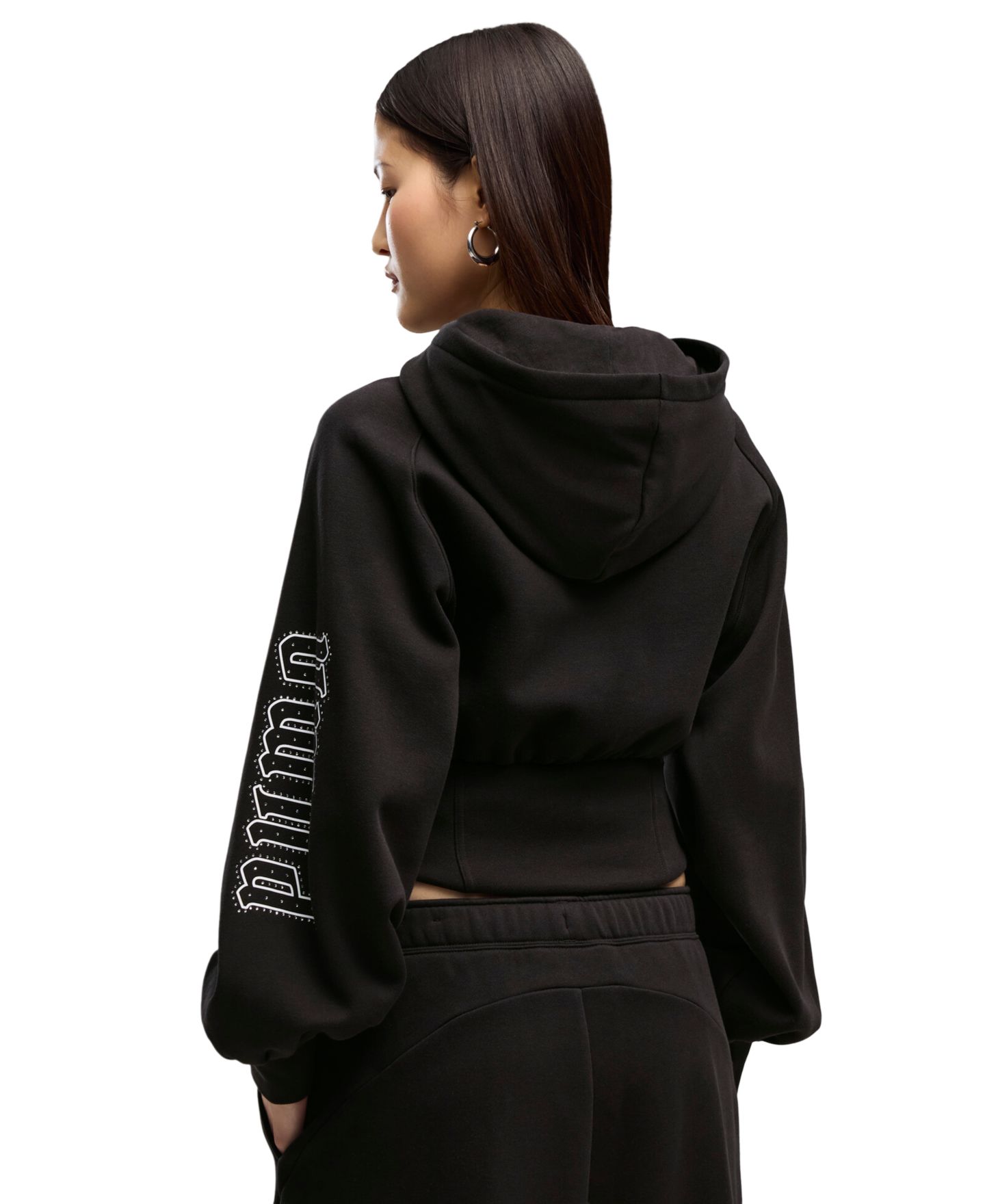 Женское худи Puma Street Glam Bedazzled Balloon-Sleeve Full-Zip, цвет: Чёрный — фото 4