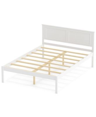 Full Size Farmhouse Wooden Platform Bed with Tall Headboard