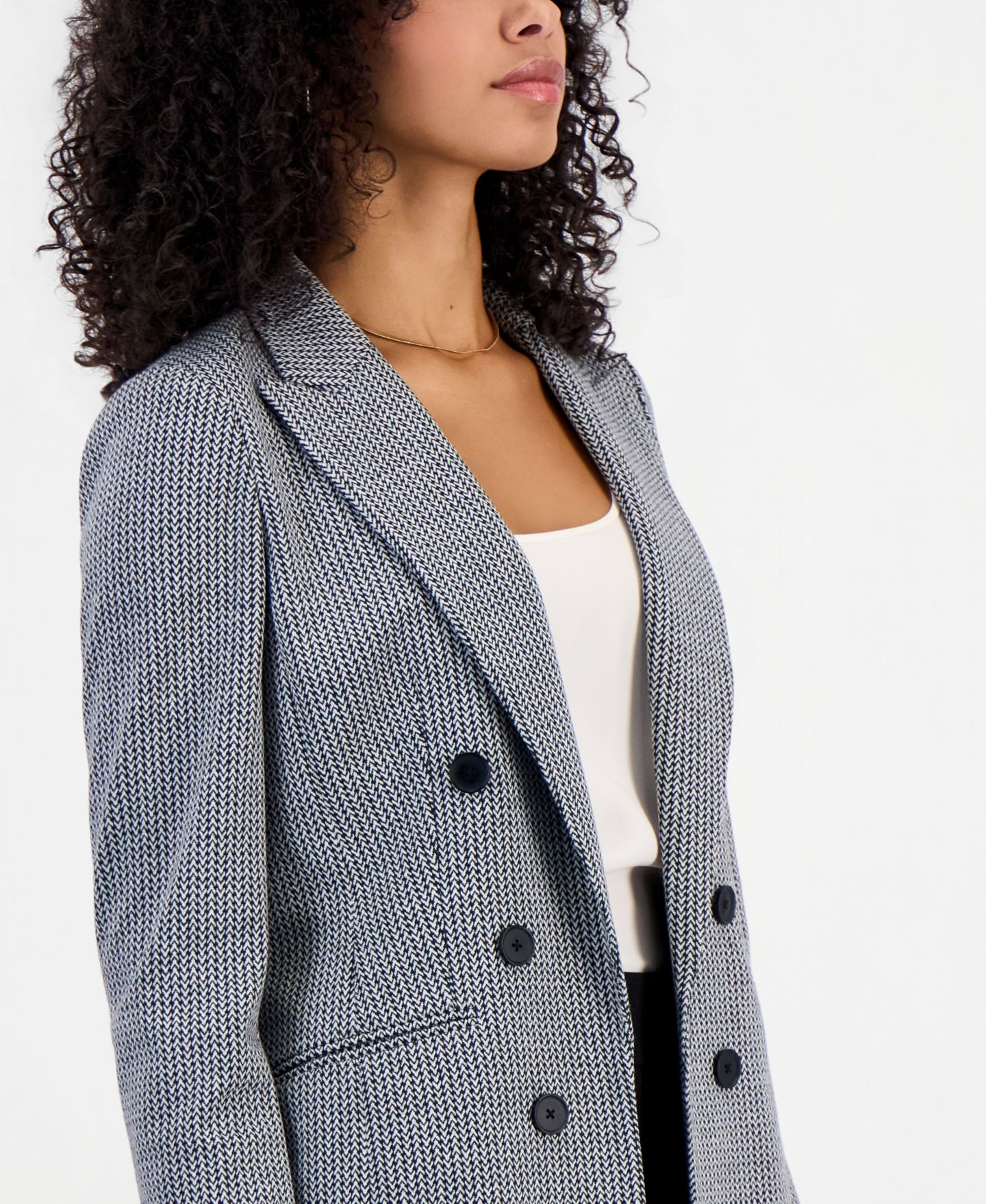 Женский пиджак Bar III Double-Breasted Open-Front Blazer, цвет: Чёрный / Белый — фото 3