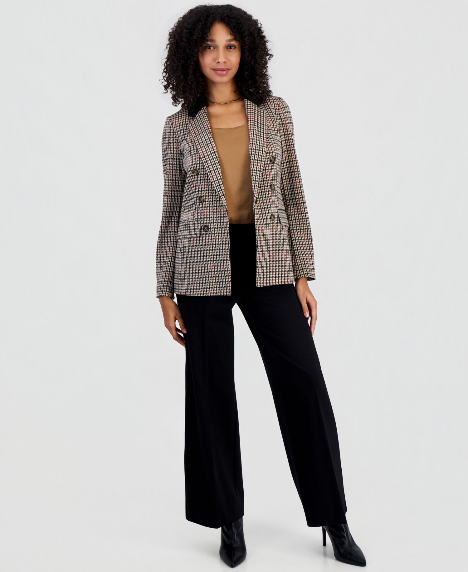 Women's Plaid Faux Double-Breasted Notch Collar Blazer