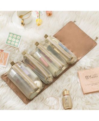 Travel Toiletry Bag Makeup Cosmetic Bag 4-in-1 Roll-Up Make Up Storage Organizer With 4 Zipper Pouches