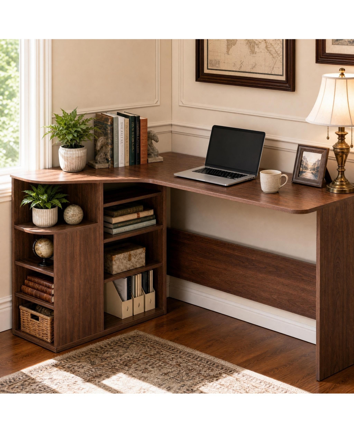 homfan L Shaped Desk with Storage Shelves, Reversible Small Corner Desk for Small Spaces, Compact Home Office Desk for Writing, Study, Gaming