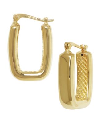 Sculptured Bold Rectangle Hoop Earrings in 14k Yellow Gold