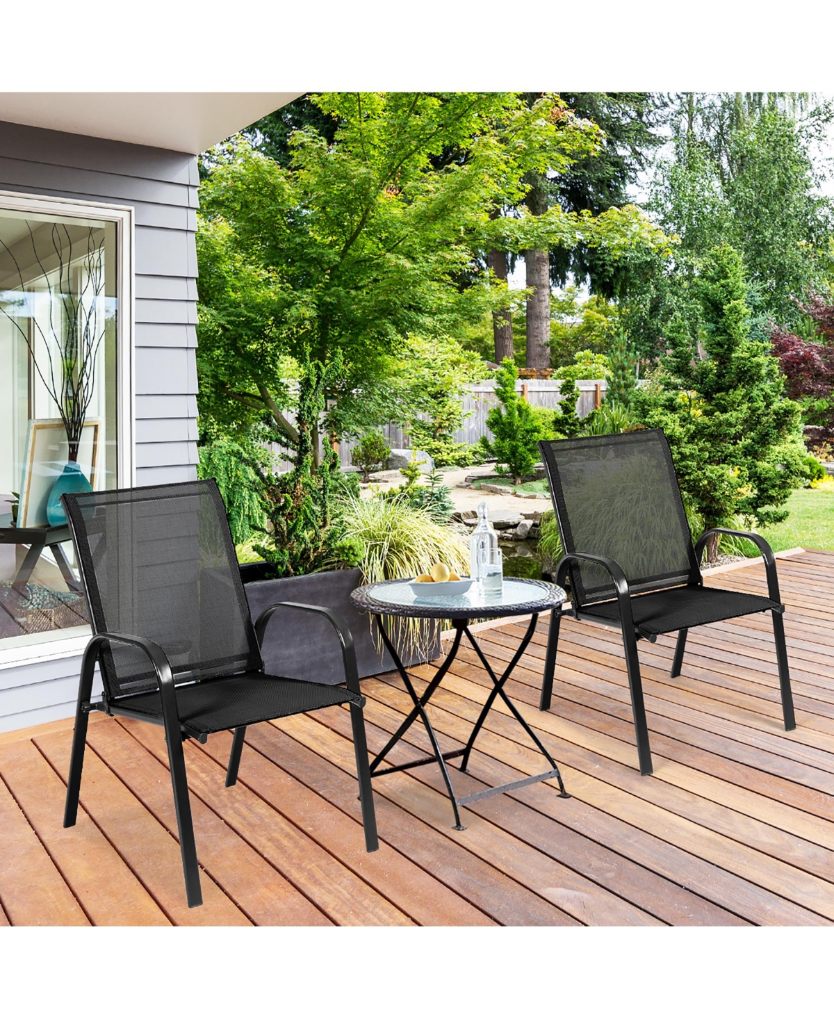 Costway Patio Chairs Dining Chair Garden Deck Yard Armrest