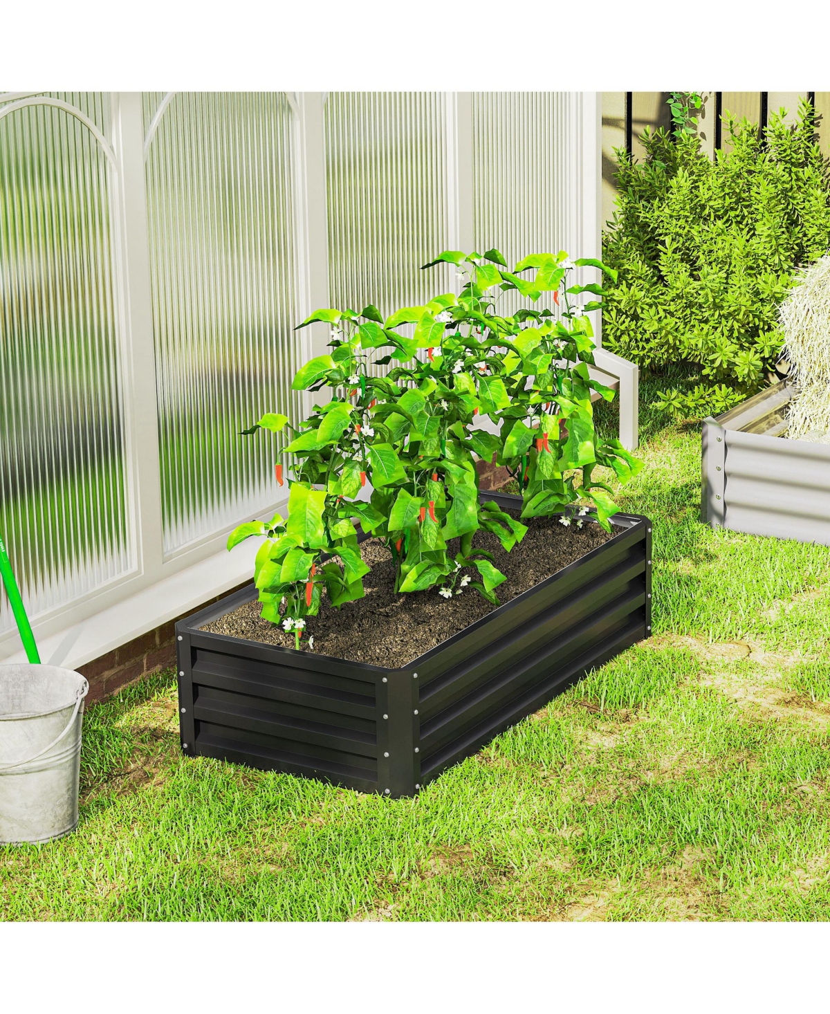 4' x 2' Raised Steel Garden Planter Bed for Vegetables, Herbs,, Grey