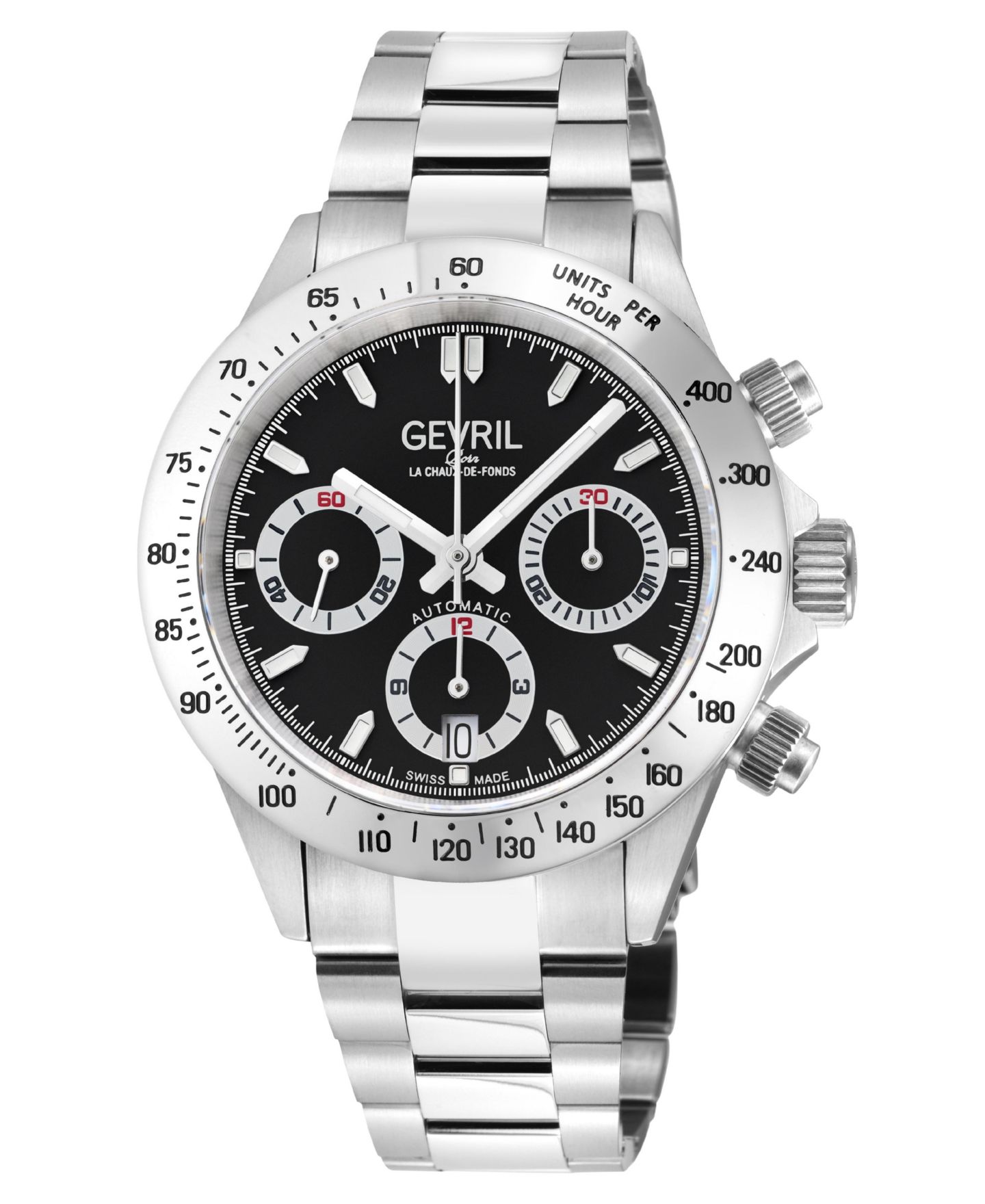 Мужские часы Gevril Swiss Made New Amsterdam Swiss Automatic Silver Stainless Steel Bracelet Watch — фото 1
