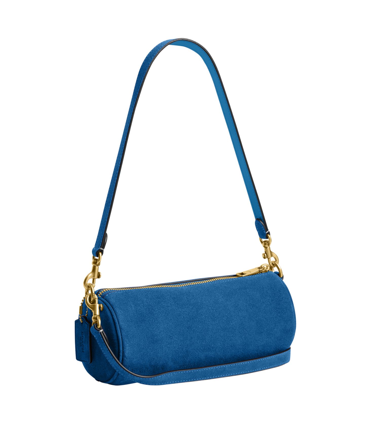 Женская сумка COACH Barrel Small Suede Slim Shoulder, цвет: Латунный / Синий — фото 3