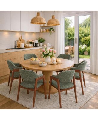 Set of 6 Upholstered Dining Chairs with Arms, Curved Backrest, Sturdy Wood Frame, Modern Fabric Seating for Kitchen & Dining Room