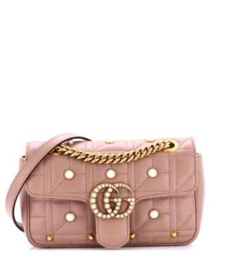 Mini Pearly GG Marmont Flap Bag Embellished Matelasse Leather