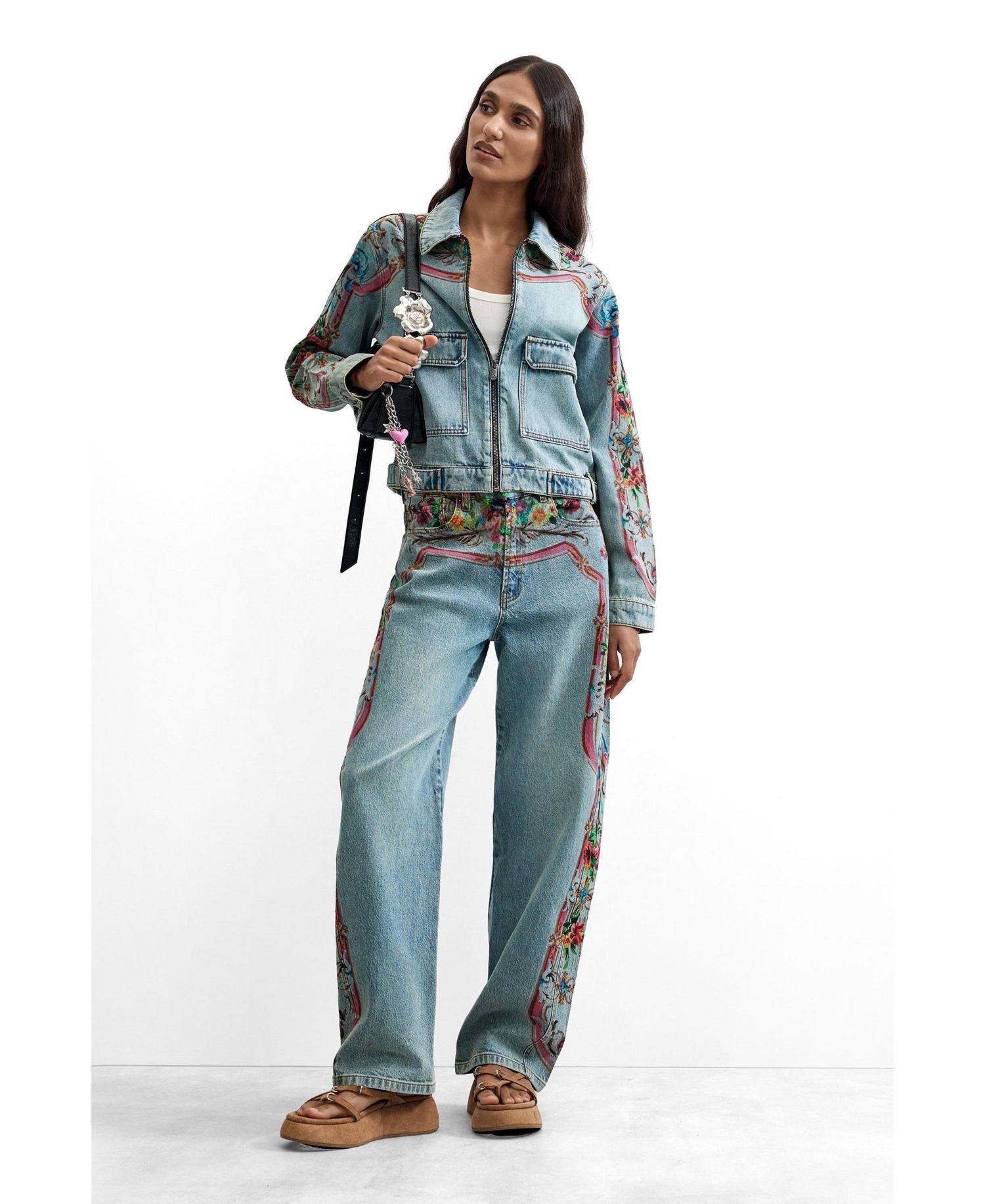 Women's High-Rise Wide-Leg Floral-Print Jeans