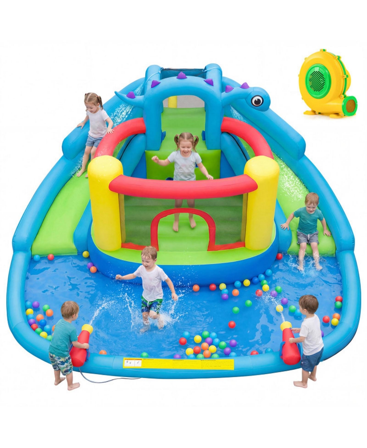 Sugift Dinosaur Inflatable Water Slide Park with Double Slides and 950W Air Blower
