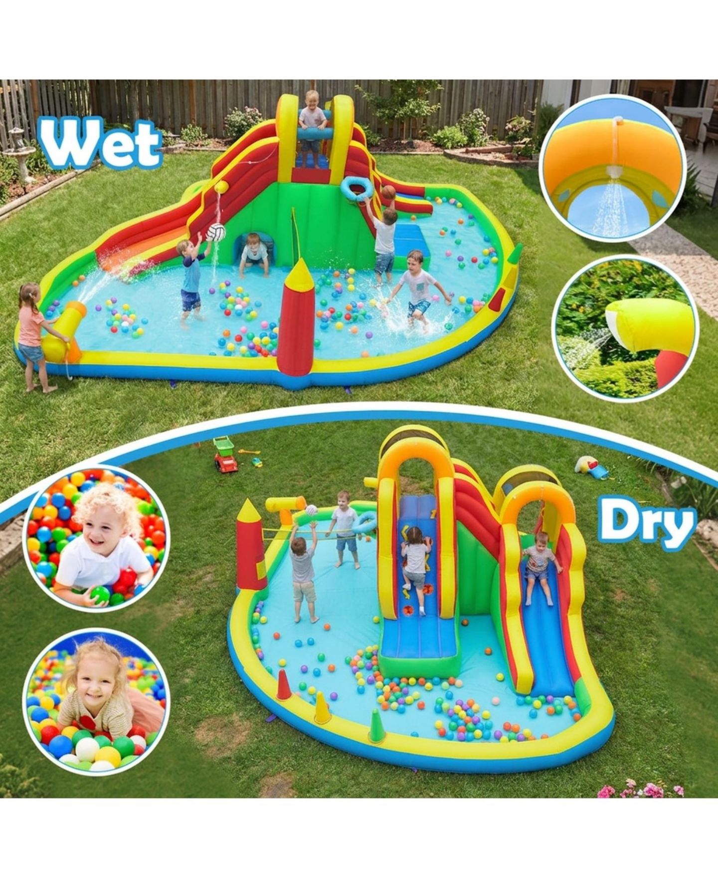 Детские игрушки SUGIFT Inflatable Water Slide Park with 2 Long Slides, 258.5" x 184" x 90.5", 750W Air Blower, Ages 3-12, цвет: Open Miscellaneous — фото 8