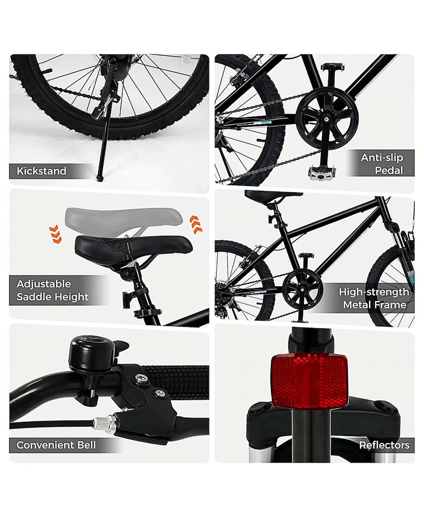 Детская игрушка SUGIFT 20" Kids' Mountain Bike with 6-Speed and Front Suspension Fork, Ages 8+, цвет: Чёрный — фото 7