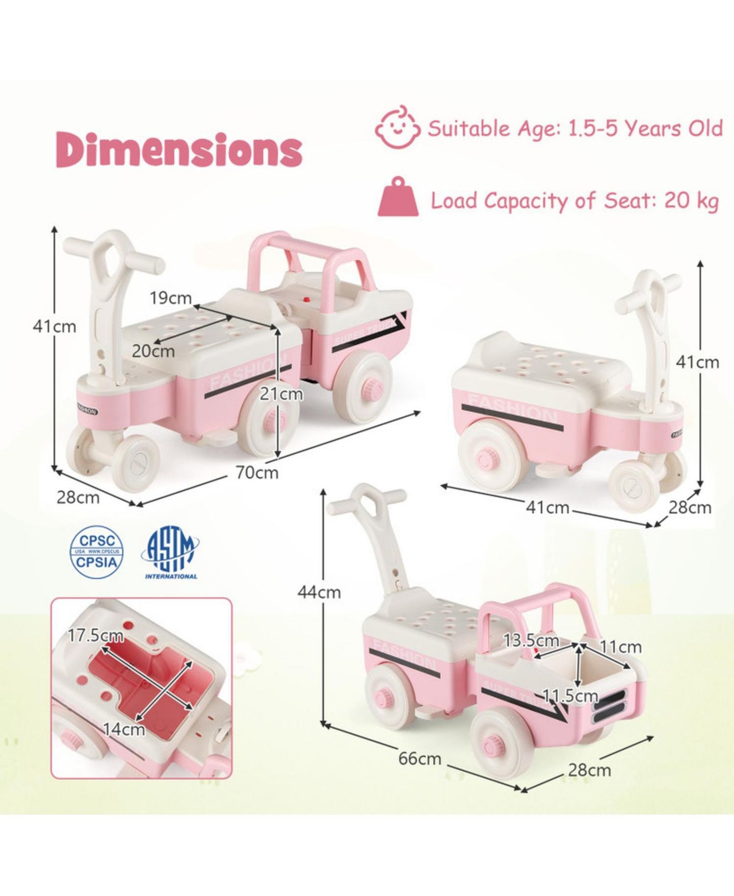 Детская игрушка SUGIFT 4-in-1 Ride On Push Car With Music and Storage, Ages 1.5-5, цвет: Розовый — фото 3