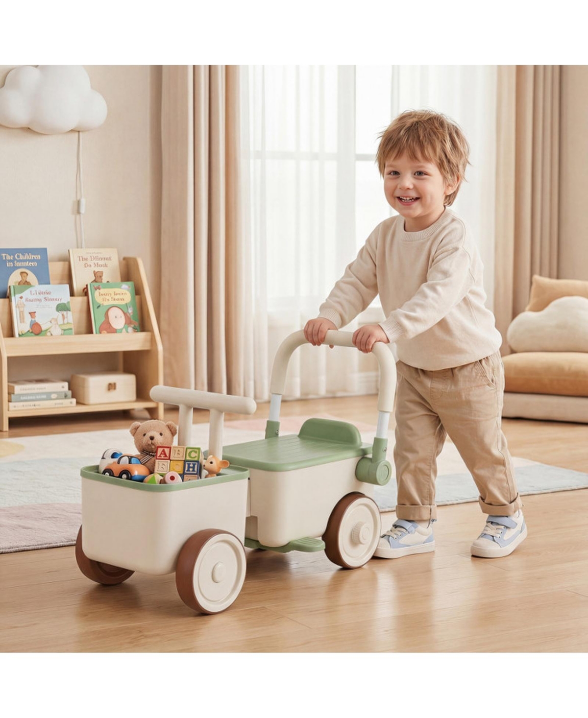 Sugift 3-in-1 Ride-On Push Car with Storage Basket, 26.5" x 11" x 13.7", Ages 3+