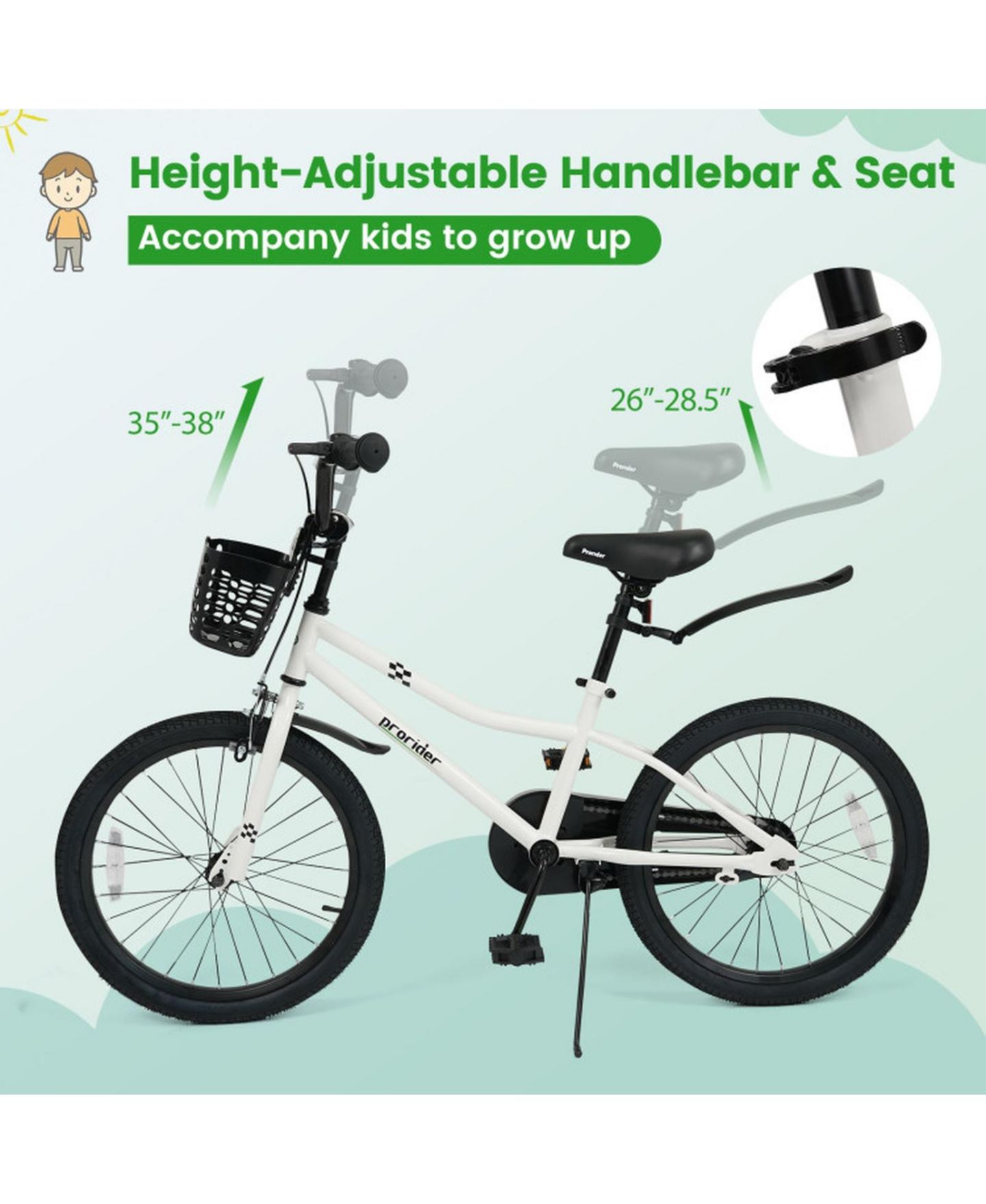 Детская игрушка SUGIFT 20" Adjustable Kids Bike with Storage Basket, Ages 8+, цвет: Белый — фото 4