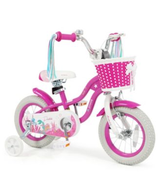 12-Inch Adjustable Training Wheels Mermaid-Themed Kids Bike, Ages 3-8