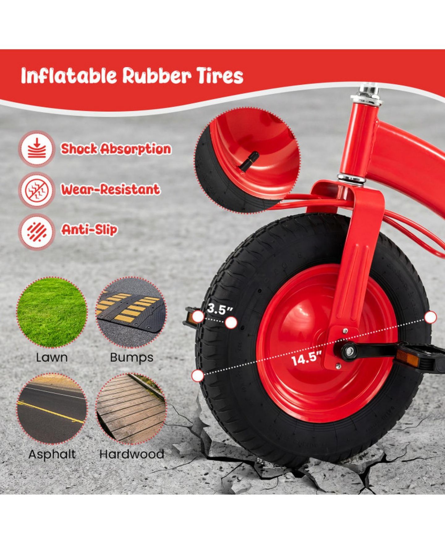 Детская игрушка SUGIFT Carbon Steel Kids' Bike with Adjustable Handlebar and Seat, 15" Inflatable Rubber Tires, 200 lb Capacity, Ages 3+, цвет: Красный — фото 7