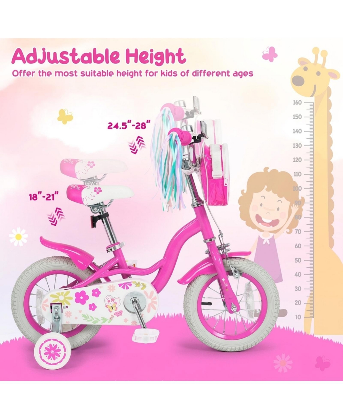 Sugift 12" Girls Bike with Front Bag and Streamers, Ages 3-4