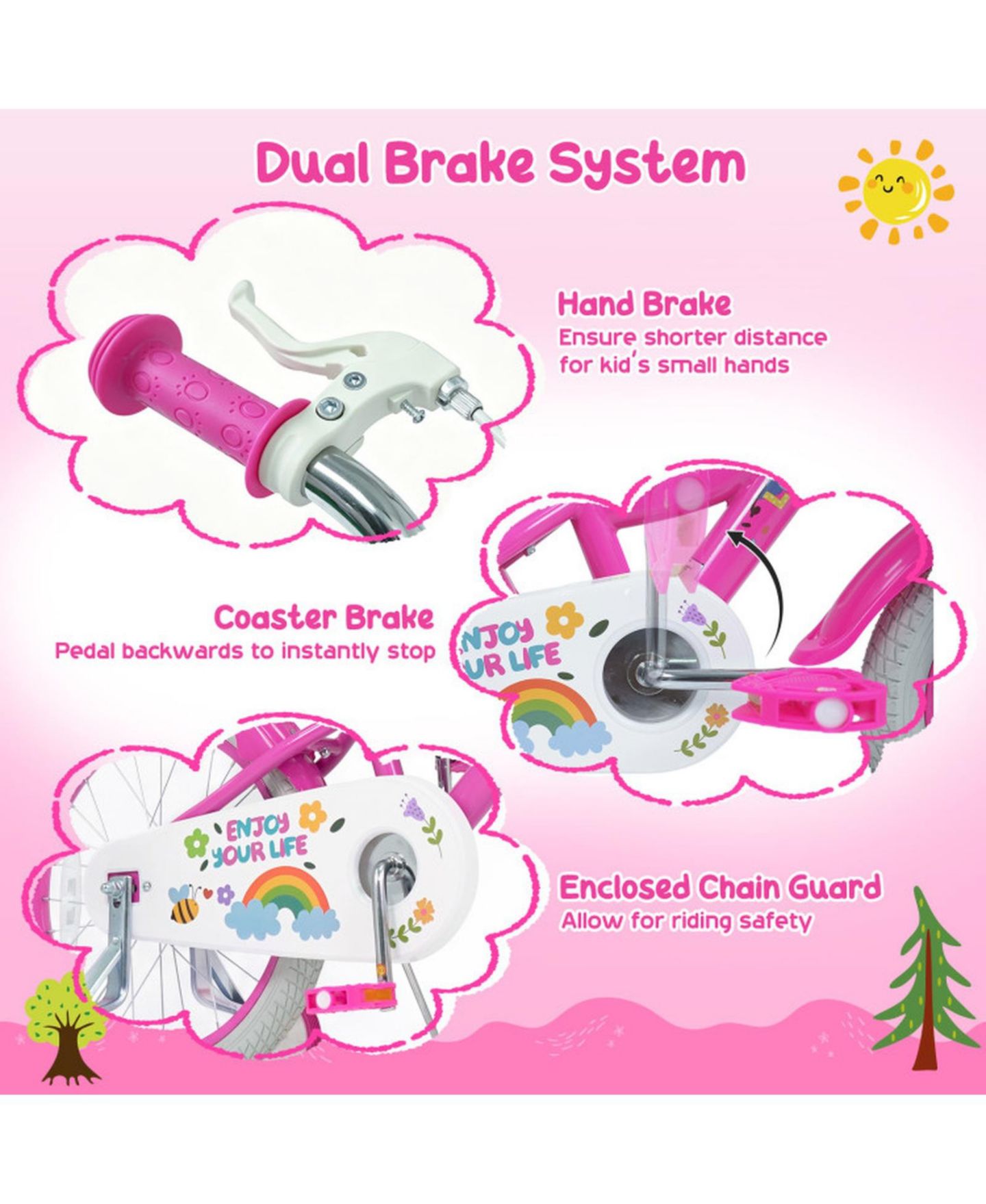 Детская игрушка SUGIFT 14-Inch Adjustable Girls Bike with Dual Brake System and Training Wheels, Ages 3-5, цвет: Розовый — фото 4