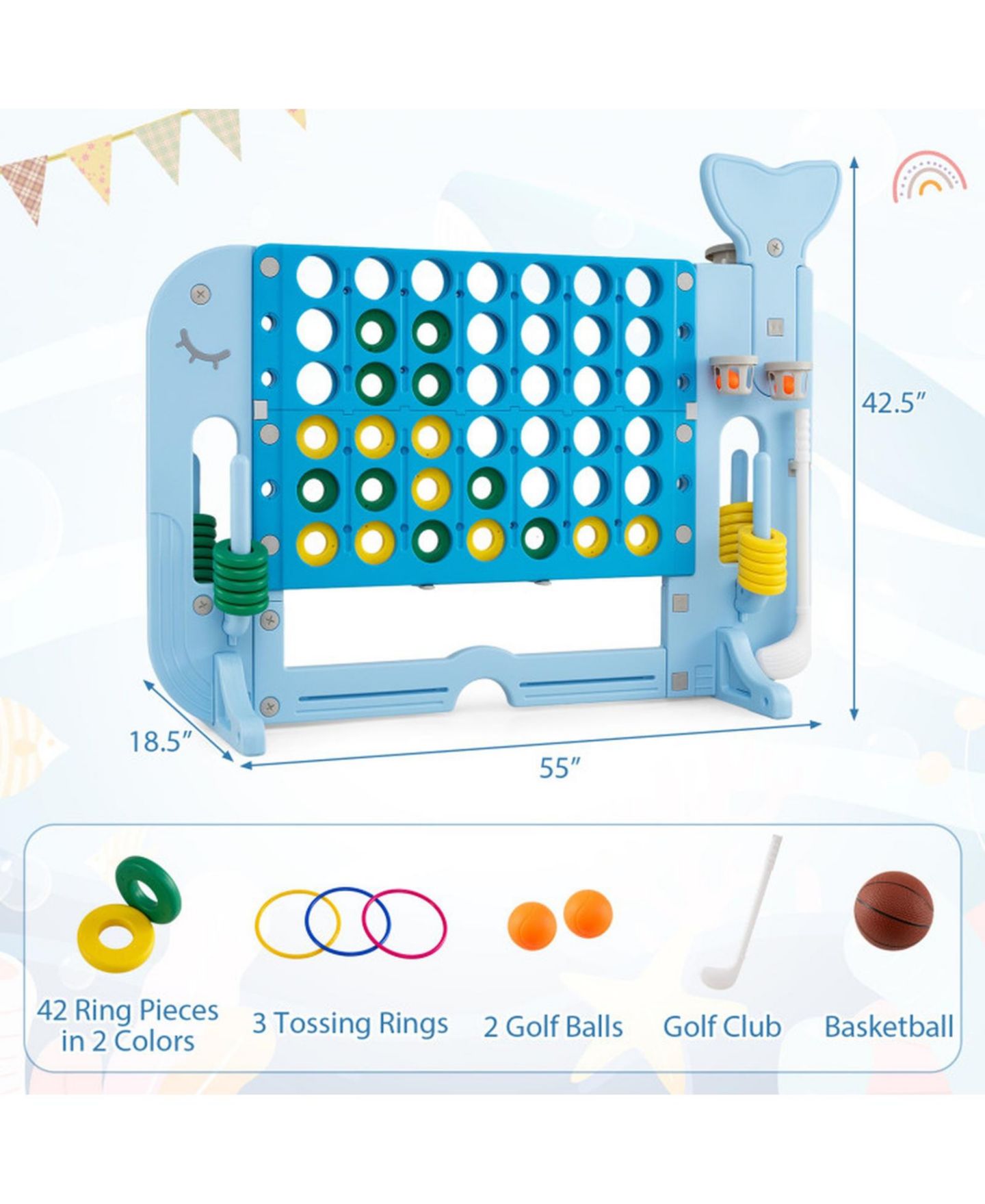 Детские игрушки SUGIFT 4-In-1 Jumbo 4-To-Score Game Set, Adjustable Height, Ages 3+, цвет: Синий — фото 3